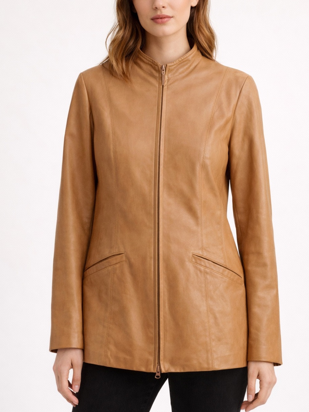 Vintage Danier Butterscotch Tan Leather Zip-Front Jacket Size Medium